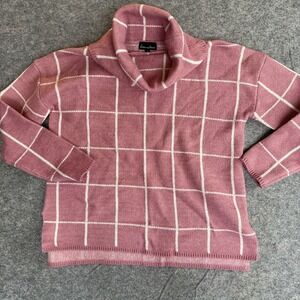 Alison Andrews Sweater Womens Large Pink Windowpane Cowl‎ neck Pullover Knit